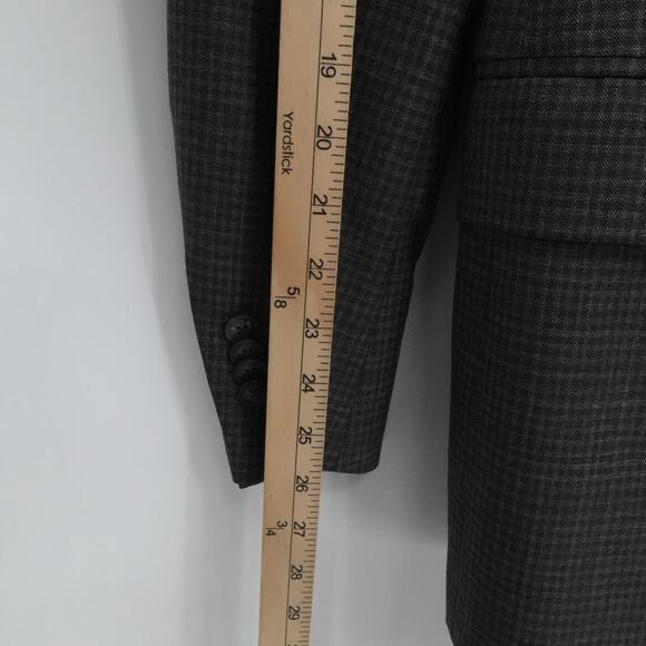 Peter Millar Jacket Mens 48R Gray Wool Gingham Plaid 2 Button Notch Double Vent - Picture 8 of 15